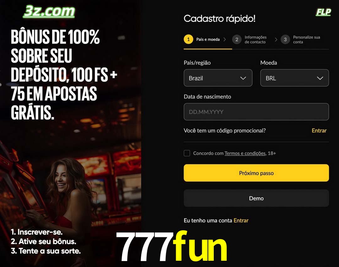 777fun registro oficial cassino online Brasil com bônus de depósito e free spins